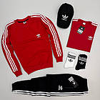 Чоловічий костюм Adidas 4в1 Світшот + Штани + Футболка + Кепка + Шкарпетки чорний без капюшона Адідас весняний, фото 6