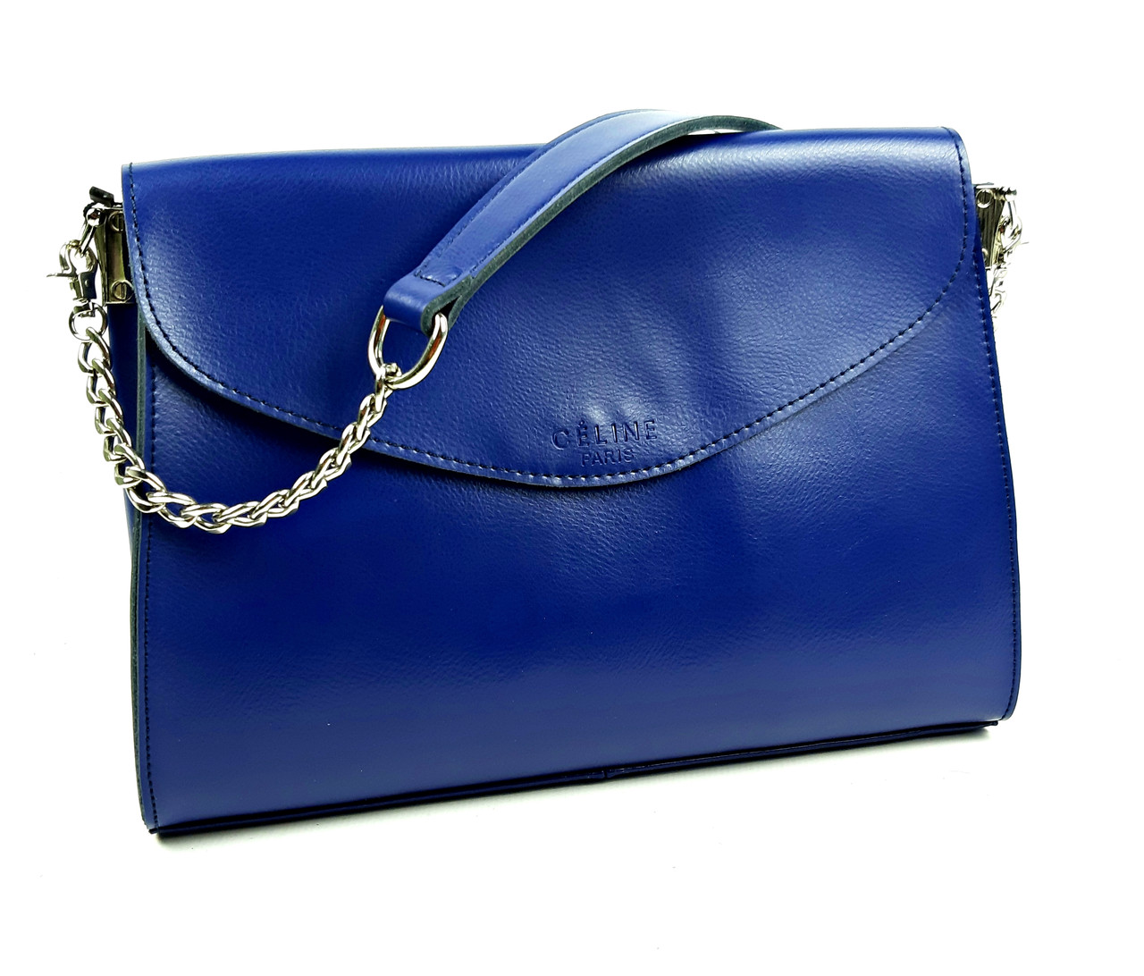 Шкіряна сумка жіноча середнього розміру 30х22х8 см Синя