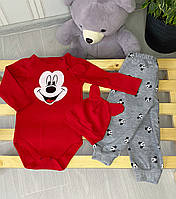 Красный костюм для новорожденных с принтом Мики, боди и штаны, 3-18 мес