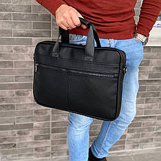 Чоловіча сумка через плече для документів ноутбука чорна екошкіра Nout
