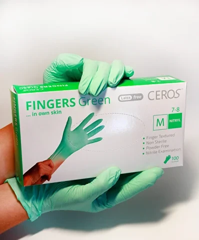 Рукавички нітрилові CEROS Fingers Green ХS 100 штук