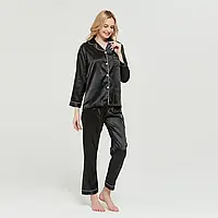 Шелковая пижама женская с брюками XL, Черный