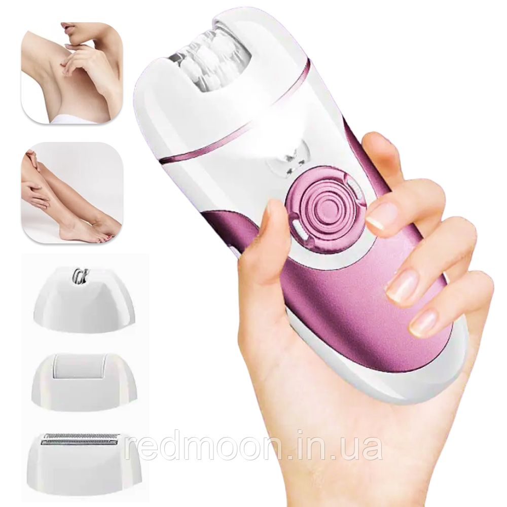 Епілятор NK 7818 c трьома насадками / Електроепілятор акумуляторний для видалення волосся, фото 1