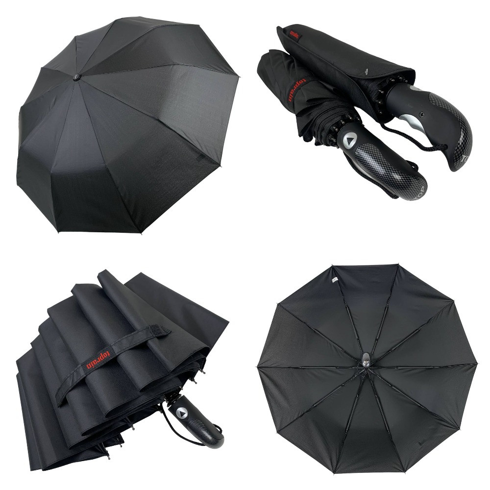 Чоловіча складана парасолька напівавтомат на 10 спиць із системою антивітер від Toprain, чорний, 348