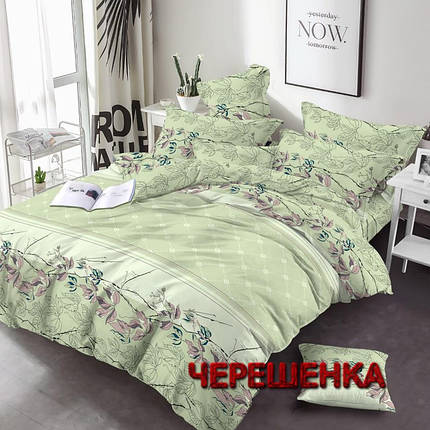 Тканина для постільної білизни Бязь "Gold" Lux GL3557green (50м) рослинний принт на зеленому, листя, фото 1