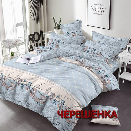 Тканина для постільної білизни Бязь "Gold" Lux GL3557blue (50м) рослинний принт на блакитному, листя, фото 1