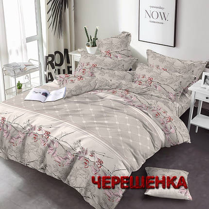Тканина для постільної білизни Бязь "Gold" Lux GL3557beige (50м) рослинний принт на бежевому, листя, фото 1