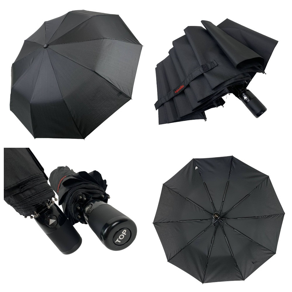 Чоловіча парасоля напівавтомат чорного кольору від фірми Toprain, фото 1