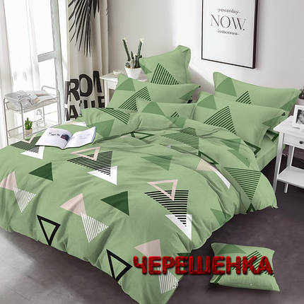 Тканина для постільної білизни Бязь "Gold" Lux GL3556green (50м) трикутники на зеленому, геометрія, фото 1