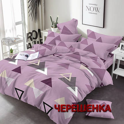 Красива тканина 220 см для постільної білизни рожева Бязь Gold Lux принт трикутники геометрія, у рулоні 50 м, фото 1