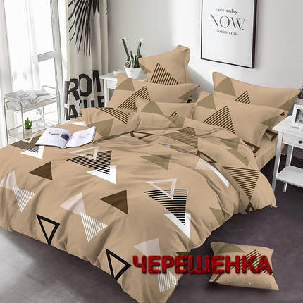 Тканина для постільної білизни Бязь "Gold" Lux GL3556beige (50м) трикутники на бежевому, геометрія, фото 1
