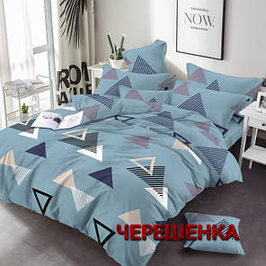 Тканина для постільної білизни 220 см, блакитна набивна Бязь Gold Lux 125 г з принтом трикутники геометрія, рулон 50 м, фото 1