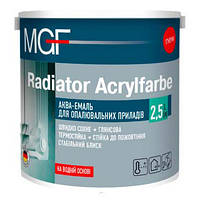 Краска для батарей (радиаторов) MGF Radiator Acrylfarbe 2,5 л, Без запаха, Белый, Глянец