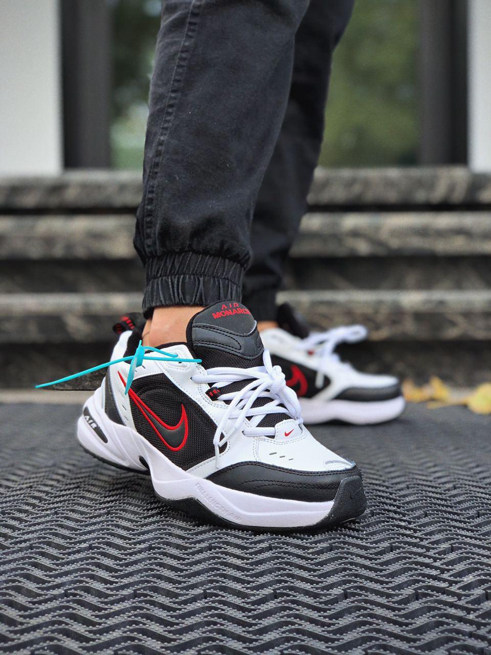 Nike air monarch discount black white red