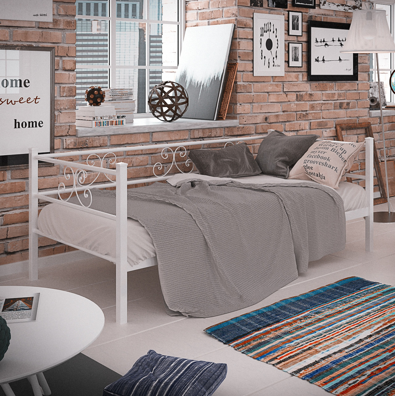 Металева софа односпальна Самшит Тенеро, металевий диван-ліжко, ліжко тахта односпальне, фото 1