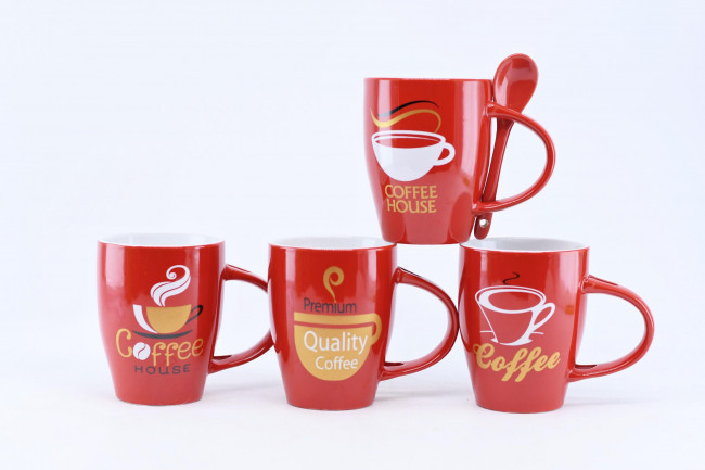 Кухоль Helios Час для кави Мікс глазур з ложкою 340 мл (2780), фото 1