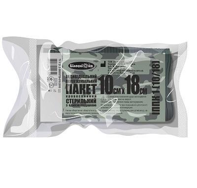 Індивідуальний перев'язувальний кровоспинний пакет із 1 подушкою 10х18 см, стерильний