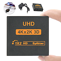 Активный HDMI разветвитель 4Кх2Кх3D UHD / Делитель hdmi сигнала на 2 порта и 1 выход / Коммутатор разветвитель