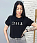 Модна жіноча футболка з принтом THE стильна трикотажна повсякденна, розмір 42/44, 46/48, чорна, біла, фото 2