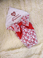 Летний хлопковый конверт для девочки на выписку, вышивка "Маленька Українка", принт сердечки