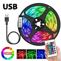 Светодиодная лента LED 5050 RGB 5м многоцветная, 16 режимов с пультом и USB