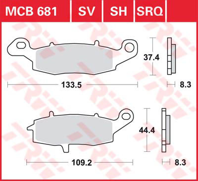 Гальмівні колодки передні праві SUZUKI GSF 650 Bandit S/SA (ABS)  ⁇  GSR 750  ⁇  EX 650 Ninja TRW MCB681SV