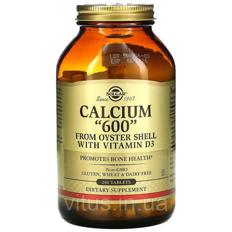 Кальций "600" из раковин устриц с витамином Д3 Solgar, Calcium with Vitamin D3, 240 таблеток - фото 2 - id-p1822899924