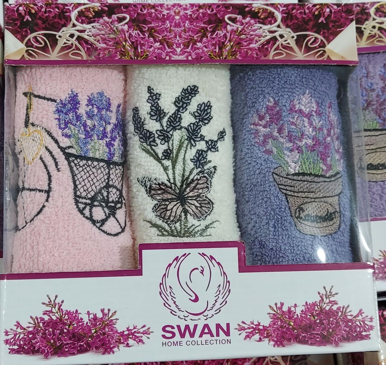 Кухонні махрові рушники «Swan Лаванда» 30*50 см в подарунковій упаковці (3 шт)