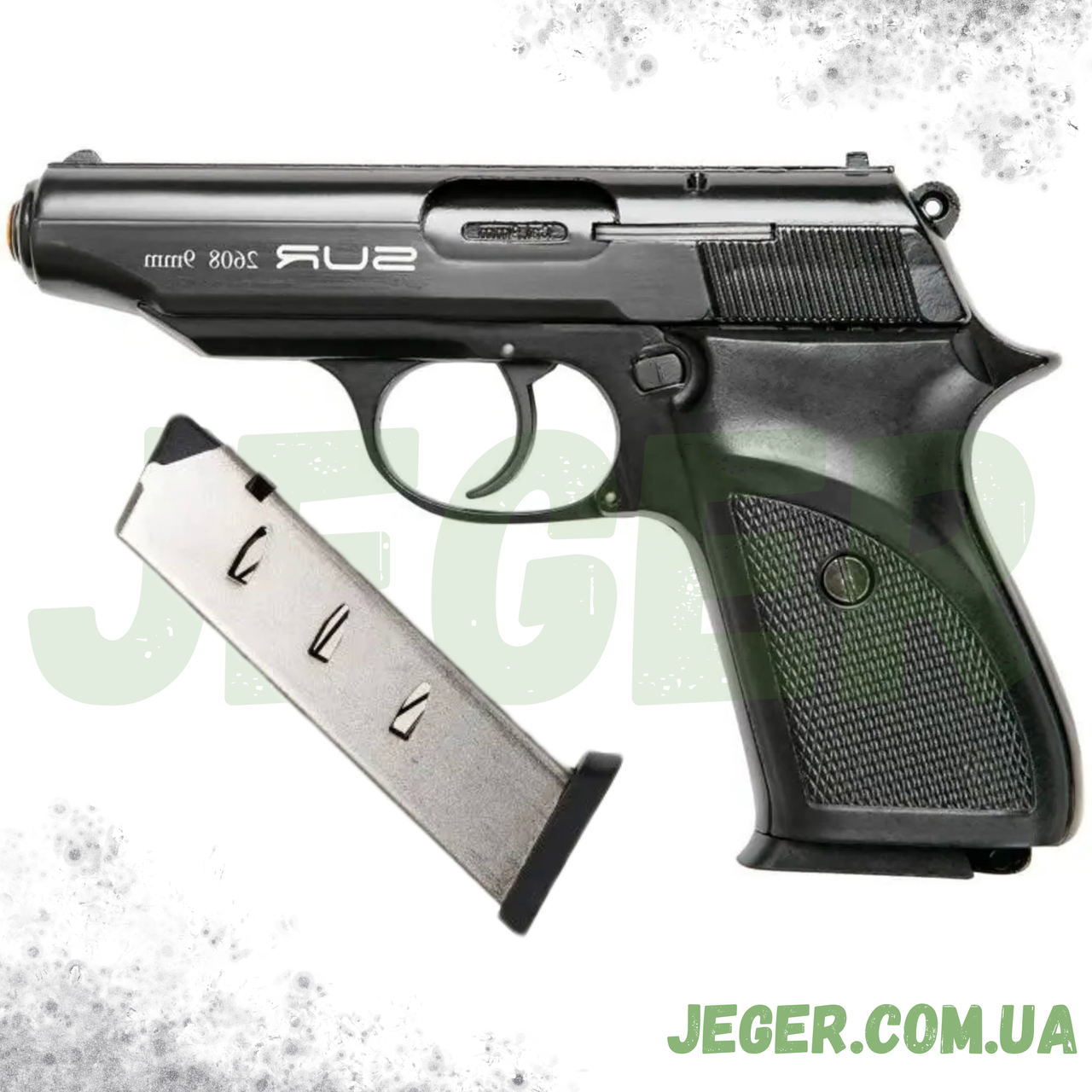 Стартовий сигнальний пістолет SUR 2608 Black з дод. магазином, шумовий пістолет SUR 2608 Black для самооборони JGR