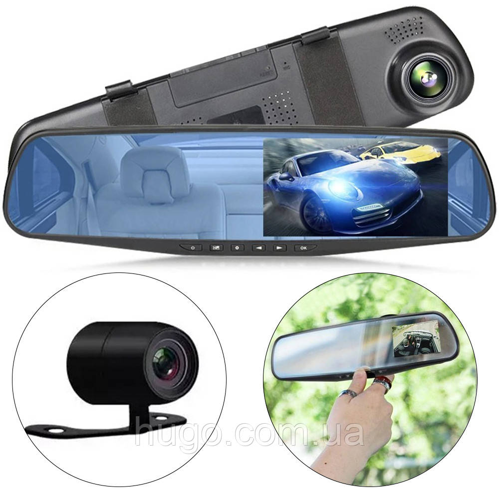 Відеореєстратор дзеркало DVR Full HD з камерою заднього виду / Автореєстратор з дисплеєм