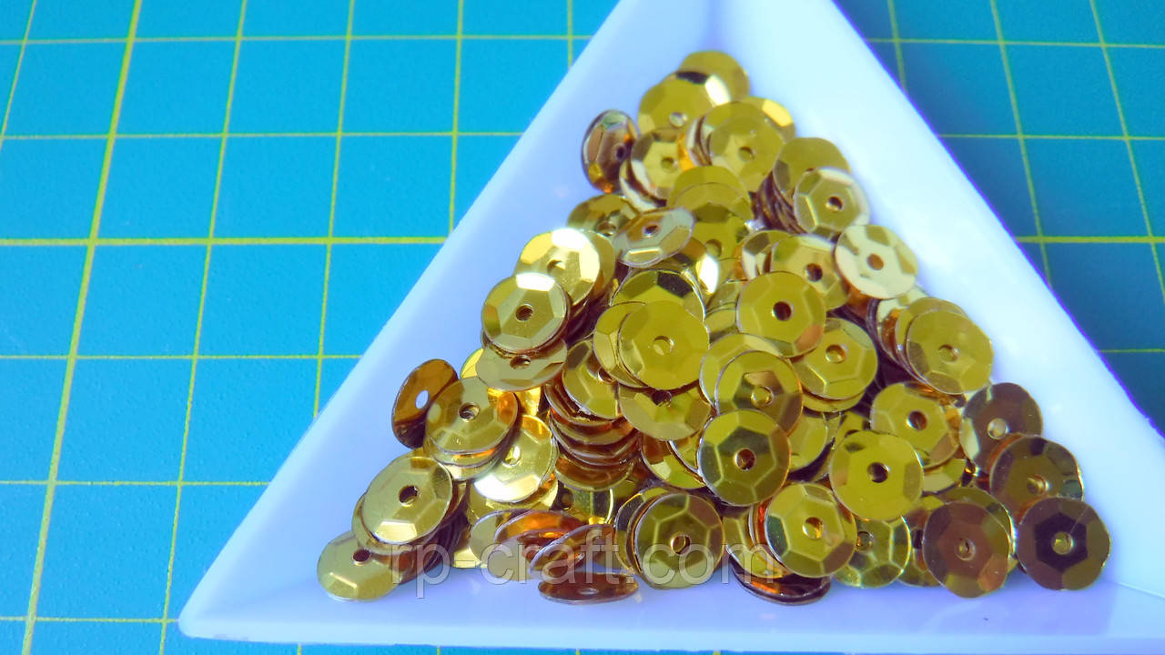 112. Упаковка паєток. Круглі, тиснені, золото, 7 мм, 12 грам., фото 1