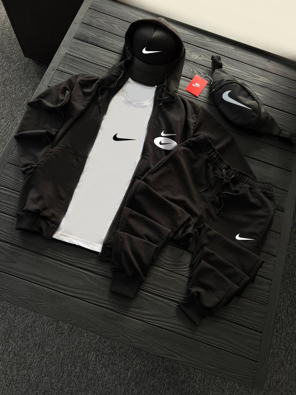 Комплект чоловічий Nike спортивний костюм футболка кепка бананка сумка весняний осінній літній найк чорний