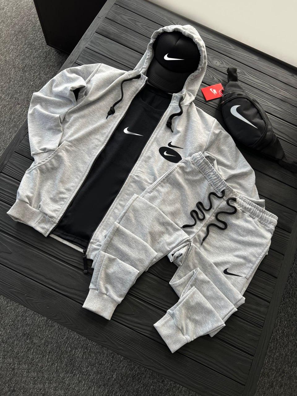 Комплект чоловічий Nike спортивний костюм футболка кепка бананка сумка весняний осінній літній найк чорний