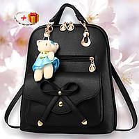 Модний жіночий чорний рюкзак для підлітків у вінтажному стилі з брелоком вигляду ведмедика Тедді - Candy Bear