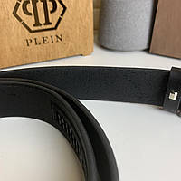 Стильный черный мужской кожаный ремень Philipp Plein качественный и стильный с автоматической пряжкой