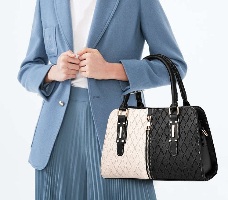 Жіноча стильна сумка на плече біло-чорна різнобарвна, жіноча сумочка екошкіра біла чорна