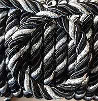 Декоративний шнур під натяжу стелю чорний з сріблом 14 мм