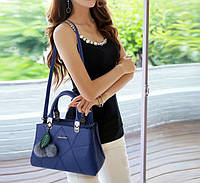 Модная женская сумка с брелком шариком, женская сумочка на плечо с меховой подвеской Синий