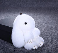 Брелок меховой кролик на сумку рюкзак, мягкая игрушка заяц Белый