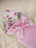 Демісезонний конверт для новонароджених дівчаток, рожевий з принтом квіти, фото 2