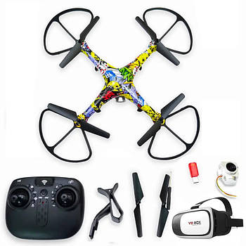 Квадрокоптер на радіокеруванні з камерою та WiFi + окуляри віртуальної реальності EL-2008 / Дрон на пульті