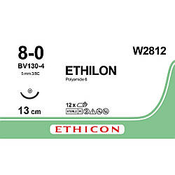 Етілон (Ethilon) 8-0 колюча 5мм Тапер Поінт VB (Taper Point VB), 3/8кола, чорний 13 см, 1шт.