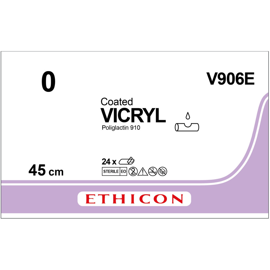 Вікрил (VICRYL) 0, 12 відрізків по 45 см, фіолетовий, 1шт.