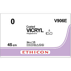 Вікрил (VICRYL) 0, 12 відрізків по 45 см, фіолетовий, 1шт.
