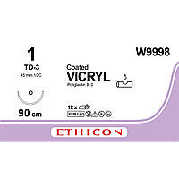 Вікрил (VICRYL) 1 колюча тупокінцева Ethiguard 45мм, 1/2 кола, фіолетовий 90см, 1шт.