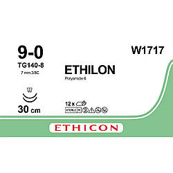 Етілон (Ethilon) 9-0 шпательна Мікро-Поінт (Micro-Point) 2*6,5мм, 3/8кола, чорний 30см, 1шт.