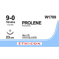 Пролен (Prolene) 9-0 шпательна Micro-Point 6,5 мм, 3/8кола, блакитний 23см, 1шт.