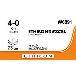 Етібонд (Ethibond) 4-0 колюча Тапер Поінт (Taper Point) 2х13мм, 3/8 кола, зелений 75см, 1шт.