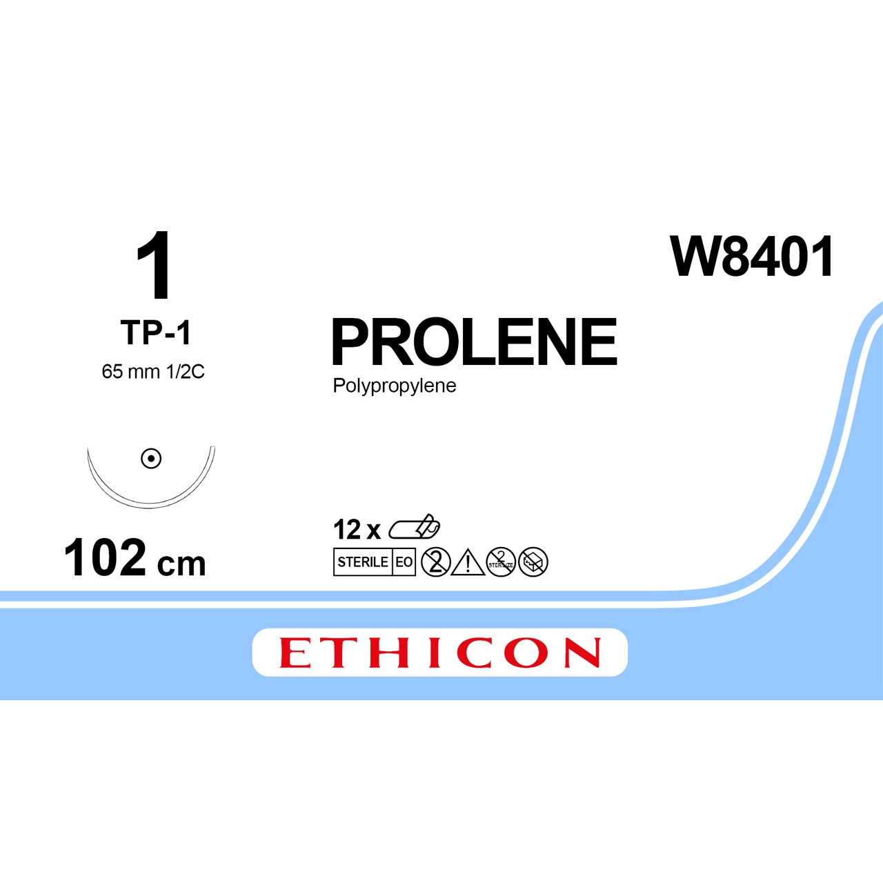 Пролен (Prolene) 1 колюча масивна Тапер Поінт (Taper Point) 65 мм, 1/2кола, блакитний 100см, 1шт.