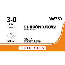 Етібонд (Ethibond) 3-0 колюча Тапер Поінт (Taper Point) 2х17мм, 1/2 кола, зелений 60см, 1шт.